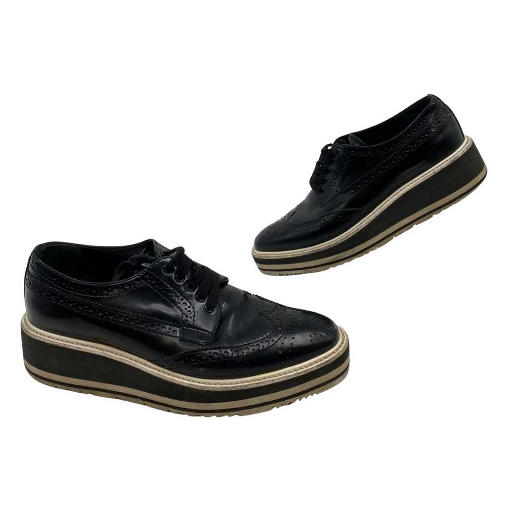 Prada Black Shoes Flats Platform Oxford Lace Up | Womens 34.5EU